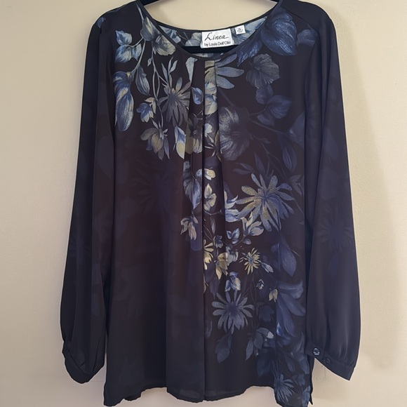 Linea by Louis Dell'Olio Tops - Linea by Louis Dell'Olio Black Floral Women's Blouse Size XL